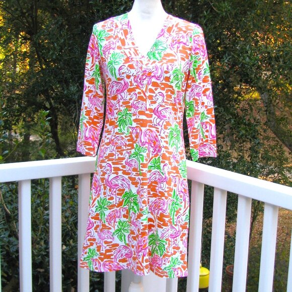 Barbara Gerwit Vintage Flamingo v neck dress casual work office Medium - Picture 3 of 7